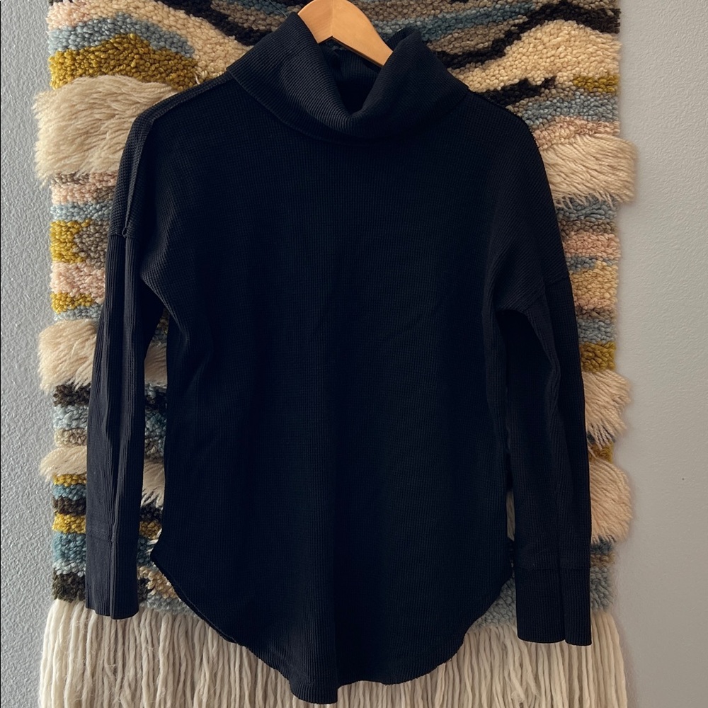 MAEVE Ainsley Waffle Knit Thermal Pullover Turtleneck Sweater Black Women's S - Picture 5 of 12